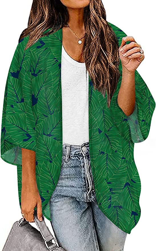 BB&KK Women's Floral Kimono Cardigans Chiffon Casual Loose Open Front Cover Ups Tops