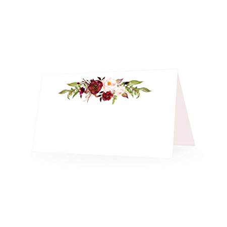 25 Elegant Peonies Floral Tent Table Place Cards For Wedding Thanksgiving Christmas Holiday Easter Catering Buffet Food Sign Paper Name Escort Card Folded Number Seat Assignment Setting Label Banquet