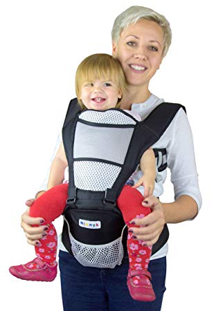 NimNik Baby Sling Carrier Ergonomics Lightweight Hipseat with Lumbar Support, 4 in One Back 2 Front Facing Comfort Positions