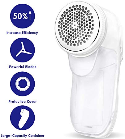 Fabric Sweater Shaver - JUEYINGBAILI Triple Protection Battery Operated Lint Remover - Trimmer Efficiently Faster by 50% - Remove Clothes Fuzz, Lint Balls, Pills, Bobbles