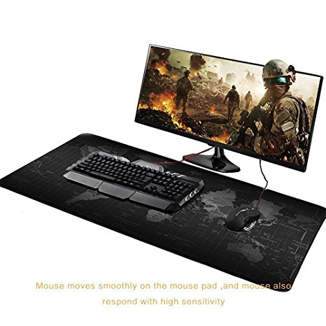 JIALONG Extra Large Mouse Mat Computer Keyboard Pad Desk Writing Mat Smooth Surface Non-Slip Rubber Base 31.5 x 17.5 x 0.08 inches (80x40 World Map)
