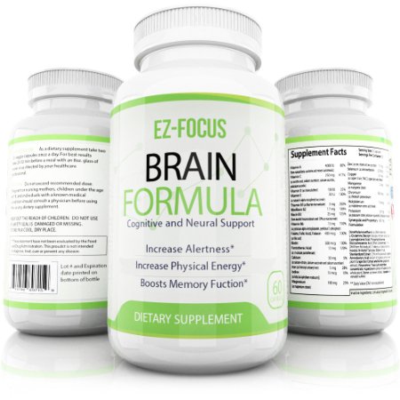 All Natural Brain Supplement - Fast Acting Memory Focus Productivity and Energy Complex Rapid Cognitive Performance Aid - Naturally Support Brain Health