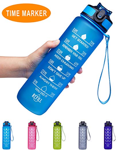 Venture Pal 32oz/22oz Motivational Fitness Sports Water Bottle with Time Marker & Straw, Large Wide Mouth Leakproof Durable BPA Free Non-Toxic