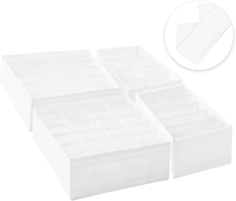 Hanspace Underwear Organizer 4 Pack Dresser Drawer Dividers For Clothes Sock Bra Lingerie Storage Closet Organizers Washable Foldable Oxford Cloth Box White Color