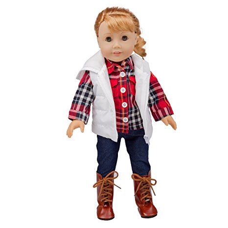 Flannel Shirt, Vest and Skinny Jeans with Boots for American Girl Dolls: Doll Clothes for the Fall Season