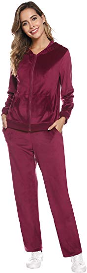 Aibrou Women's Velour Sweatsuit Active Zip Hoodie Tracksuit Set Loungewear