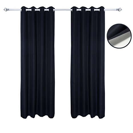 Jinchan Thermal Insulated Lined Blackout Grommet Window Curtains / Drapes for Bedroom,Coating Fabric, One Panel (50 X 84 Inch , Black)
