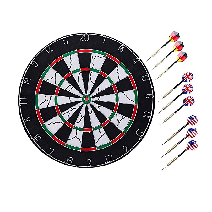 Liufanny Professional Tournament Steel Tip Dart Board,Double-sided Flocking Dartboard, Dart Game Set with 9 Brass Darts(18 inches)