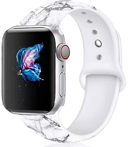 Compatible with Apple Watch Band 38mm 40mm 42mm 44mm, Soft Silicone Replacment Sport Bands Strap Wristband Compatible with iWatch Series 3 Series 2 Series 1 (White Marble, 38/40mm)