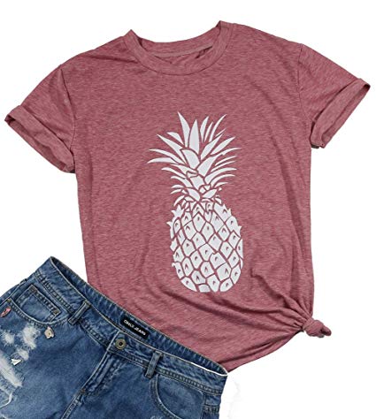 NANYUAYA Pineapple T Shirt Women Funny Graphic Summer Beach Vacation Tops Tees Casual Short Sleeve Shirts Tops