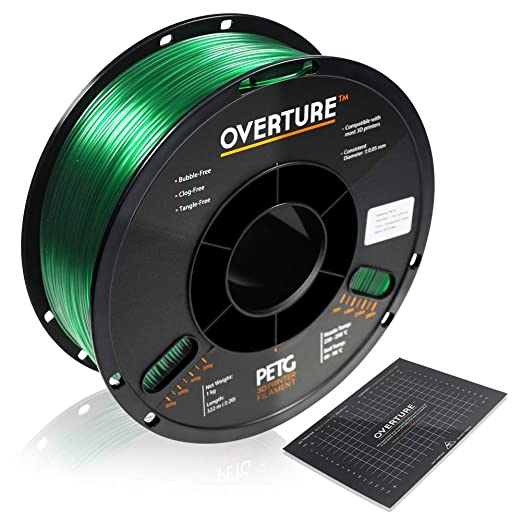 3D Filament Clear PETG Filament 1.75mm with Build Surface 200mm × 200mm PETG Transparent Green 3D Printer Consumable, 1kg Spool (2.2lbs), Dimensional Accuracy  /- 0.05mm, Fit Most FDM Printers, 1-Pack