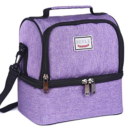Lunch Box, Beyle Insulated Lunch Bag for Men & Women Kid, Mens Large Refrigerated Lunch Box Cooler Tote Bag, Double Deck Cooler (Purple)