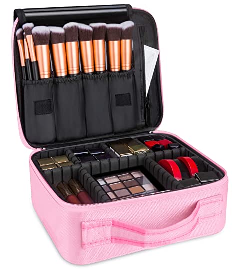 Kootek Travel Makeup Bag Portable Cosmetic Organizer Train Case with Adjustable Dividers for Cosmetics Makeup Brushes Toiletry Jewelry Digital Accessories