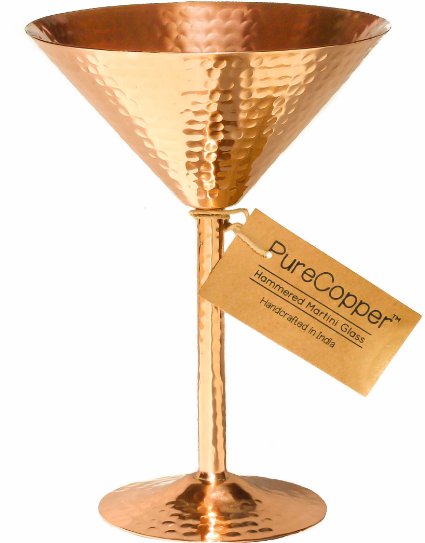 Solid Copper Martini Glass - 100% Copper, Beautifully Hand-Hammered Artisanal Barware - 10oz (1, Hammered Copper)
