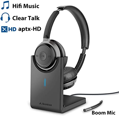 Avantree Bluetooth 5.0 Headset with Microphone for Computer PC Laptop, aptX HD Music Sound, Low Latency Wireless Headphones with Boom Mic for Remote Work Home Office, Skype, Calls, TV - Alto Clair