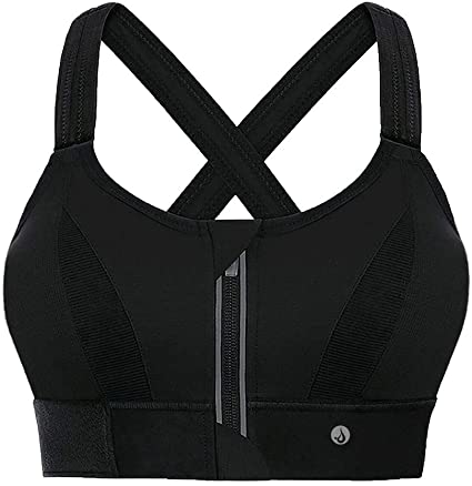 YIANNA Women's Ultimate Sports Bra - Front Zip Closure, Adjustable, High Impact Sports Bra