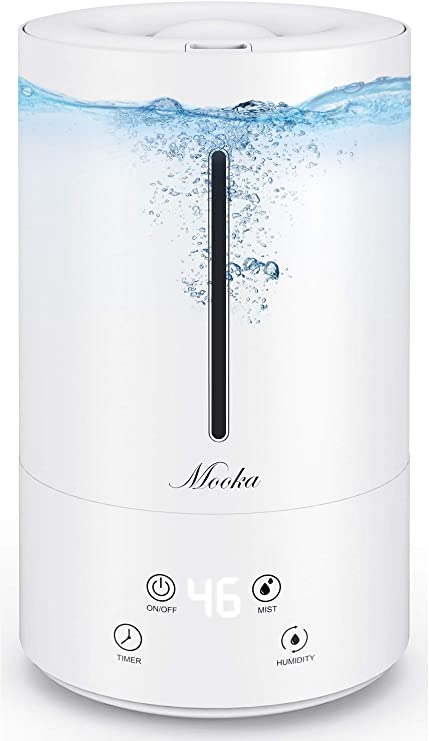 MOOKA Cool Mist Humidifier with Humidistat, Smart Control Air Humidity, Easy Clean Top Fill 4.5L Large Tank, Ultrasonic Humidifiers for Plant, Baby, Home, Office, Bedroom, Large & Small Room, 3 Mist Level, Sleep Friendly, Quiet & Concealed, No Filter Required, Auto Shut-Off, 14-40 Hours per Fill