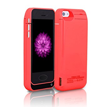 BSWHW Slim 4200mAh Rechargeable Backup Case /External Universal Power Bank Case Backup Battery Charge Cover /Rechargeable Battery For iPhone 5/5s/5c with Built-in Kickstand (Red)