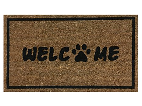 "Paw Print Welcome" Doormat by Castle Mats, Size 18 x 30 inches, Non-Slip, Durable, Made Using Odor-Free Natural Fibers