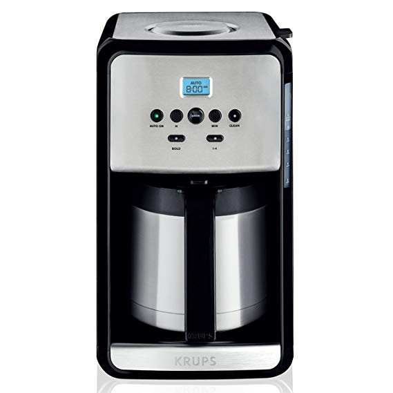 KRUPS ET353050 KRUPS Savoy Programmable Thermal Stainless Steel Filter Coffee Maker Machine with Bold and 1-4 Cup Function, 12-Cup, Black, Black