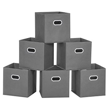 Cloth Storage Bins, MaidMAX Set of 6 Nonwoven Foldable Collapsible Organizers Basket Cubes with Dual Plastic Handles for Gift, Grey