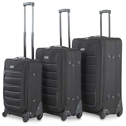 VonHaus Luggage Set of 3 Lightweight Fabric Black Suitcase - 4 Wheel 360° Spinner - Cabin Travel Trolley – (21” 25” 29”)