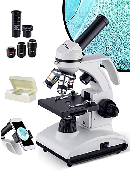 BNISE Microscope 100x-2000x Top Bottom LED Illumination Light Achromatic Objective Lens Six Colour Fliter Manual Phone Holder