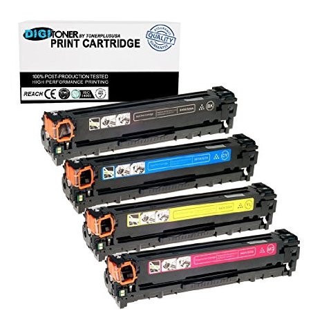 DigiToner™ by TonerPlusUSA New Compatible Replacement HP CB540A, CB541A, CB542A, CB543A 125A Laser Toner Cartridge for use in Color LaserJet CP1215 CP1515n CP1518ni CM1312nfi ( BCYM, 4 Pack)