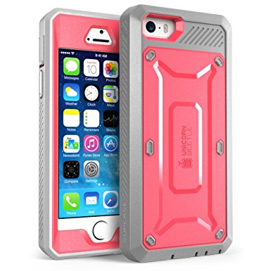 iPhone SE Case, SUPCASE Full-body Rugged Holster Case with Built-in Screen Protector for Apple iPhone SE (2016 Release/Compatible with iPhone 5S/5), Unicorn Beetle PRO Series (Pink/Gray)