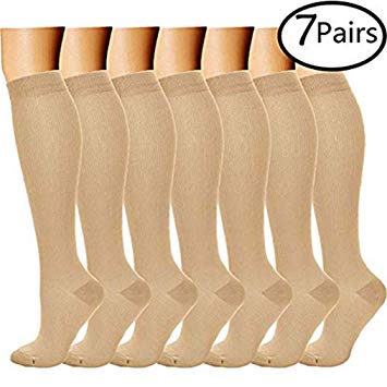 Compression Socks (7 Pairs) for Women & Men-for Medical, Nursing, Running & Fitness, Edema, Diabetic, Varicose Veins, Travel & Flight, Pregnancy, Nurses-Blood Circulation & Recovery