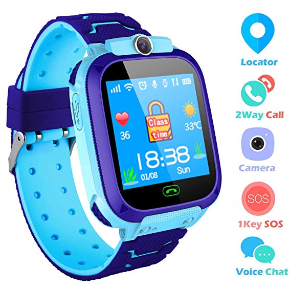 bhdlovely Kids Smart Watch Mobile Cell Phone, Child GPS/LBS Tracker SIM Touch Screen SOS Call Camera Voice Chatting For Boys Girls Birthday Compatible with iOS/Android(Blue-S9)