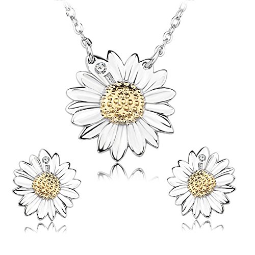 S&E 925 Sterling Silver Necklaces New Elements Crystal Sunflower Pendant with Chain