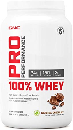 GNC Pro Performance 100 Whey, Natural Chocolate, 25 Servings, Supports Healthy Metabolism and Lean Muscle Recovery