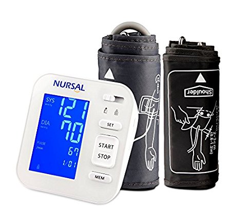 NURSAL Updated Upper Arm Digital Blood Pressure Monitor With USB Power Cable Large Backlit Digital Screen for 2 Users(2*120 storage)