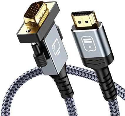 HDMI to VGA, Snowkids HDMI to VGA Cable 1.8M Nylon Braided HDMI Male to VGA Male Cable Gold- Plated Compatible for PC, Laptop, Projector, HDTV