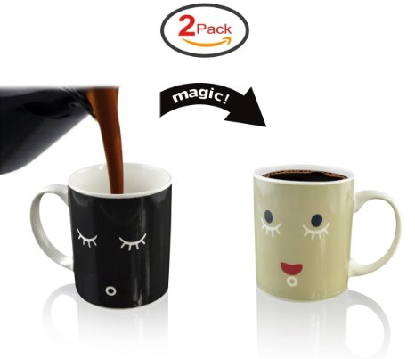 Ipow Pack of 2 Neat Magic Color-changing Coffee Mugs