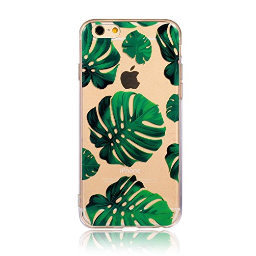 Leminimo iPhone 6 6S Case,Tropical Design Crystal Clear TPU Flexible Case For iPhone 6 6S [4.7 inch Display] - Tropical Monstera Leaves Pattern Slim Fit Snap On Full Protection Case (2016 Summer)