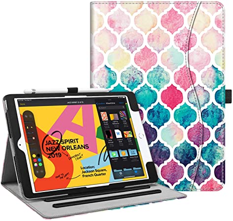 Fintie Case for New iPad 7th Generation 10.2 Inch 2019 - [Corner Protection] Multi-Angle Viewing Folio Smart Stand Back Cover with Pocket, Pencil Holder, Auto Wake/Sleep for iPad 10.2", Moroccan Love