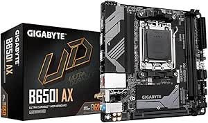 Gigabyte Carte mère B650I AX - Prend en Charge Les processeurs AMD AM5, 5 2 1 Phases VRM, jusqu'à 6400 MHz DDR5 (OC), 1 x PCIe 4.0 M.2, Wi-FI 6E, 2,5 GbE LAN, USB 3.2 Gen 2