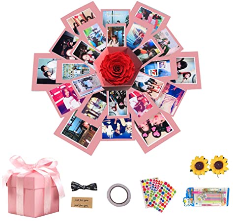 Explosion Gift Box Set Album DIY Scrapbook Album Creative Gift Box Birthday Holiday Wedding Anniversary (Pink)