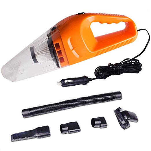 COSSCCI Portable Lightweight Powerful Handheld Car Vacuum Cleaner, 12V DC, 120W High Power, Wet& Dry Auto Vacuum with 16.4 FT(5M) Power Cord (Orange)