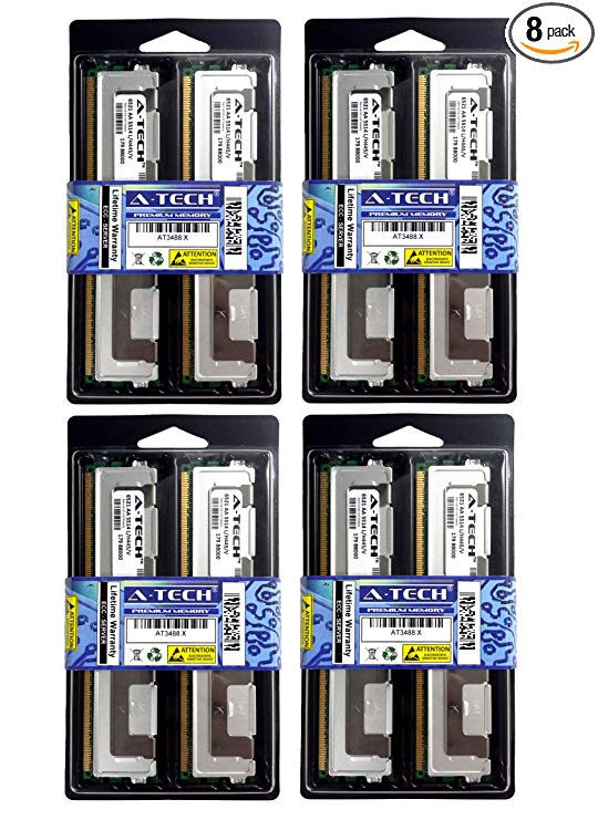 32GB Kit (8x4GB) Fully Buffered Memory Ram for DELL SERVERS AND WORKSTATIONS. Dell PowerEdge 1900 1950 1950 III 1955 2900 2900 III 2950 2950 III M600 R900 SC1430 T110 PowerVault NF500 NF600 NX1950 Workstation 690 (750W Chassis) Precision Workstation 490 Precision Workstation 690 (1KW Chassis) 690n (1KW Chassis) and (750W Chassis) R5400 64bit R5400 N-Series T5400 T7400 Studio Hybrid 140G PC2-5300 DDR2 ECC FB DIMM Fully Buffered Server Memory