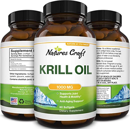 Omega 3 Krill Oil Supplement - EPA DHA Burpless Fish Oil Pills for Liver Aid Joint Support and Heart Health - Fish Oil Capsules Brain Supplement for Bloating and PMS Relief with Omega 3 Fatty Acids