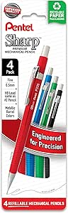 Pentel Sharp Metallic Mechanical Pencil, (0.5mm), Fine Line, Assorted Colored Barrels, Pack of 4 (P205MPF4M)