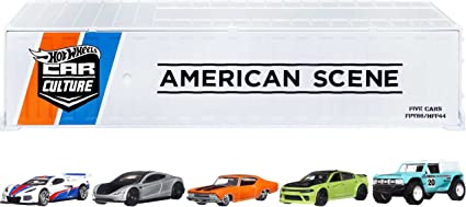 Hot Wheels Premium Car Culture American Scene Vehicles, 5-Pack of 1:64 Scale American-Made Models, Real Riders Tires, Gift for Collectors