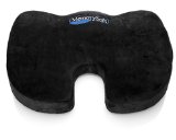 Premium Memory Foam Seat Cushion by MemorySoft - New Contoured Design Created to Reduce Coccyx  Tailbone Pain and Improve Posture - Soft and Comfy with Non-Slip Rubber Bottom
