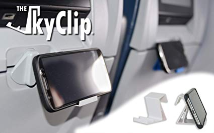 The SkyClip - (White, 2 Pack) Airplane Cell Phone Seat Back Tray Table Clip and Phone Stand, Compatible with iPhone, Android, Tablets, and Readers