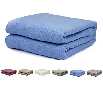 Blue Color Pure 100% Cotton Thermal Hospital/Home Blanket - Twin Size