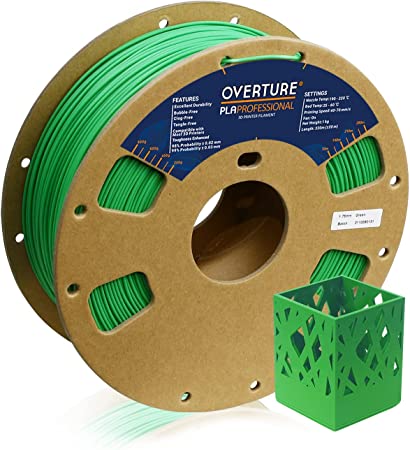 OVERTURE PLA Plus Filament (PLA ) 1.75mm PLA Professional Toughness Enhanced PLA Roll, Premium PLA 1kg Spool (2.2lbs), Dimensional Accuracy  /- 0.03 mm (Green)