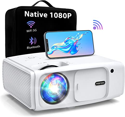 Febfoxs Mini WiFi Projector with Bluetooth - 9000LUX High Resolution Portable Projector with Bag, Supports 4K, Zoom, 250 Inches Projection, Compatible w/Phone/Laptop/TV/PS5